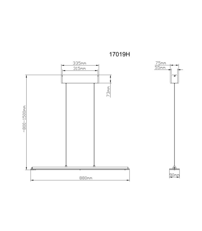 Novak 88cm Integrated LED Bar Pendant Ceiling Light Matt Nickel 3000-4000-6500K-12