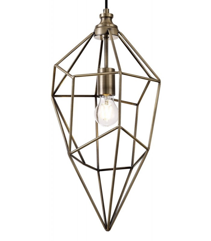 Large Caged Ceiling Pendant, 1 x E27, Antique Brass - 5