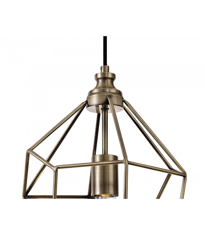 Large Caged Ceiling Pendant, 1 x E27, Antique Brass - 6