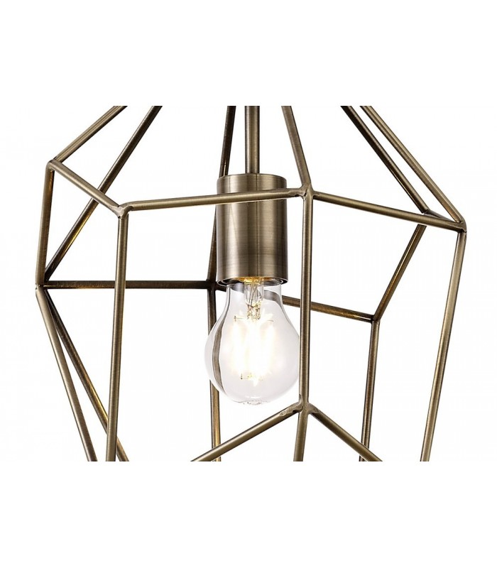 Large Caged Ceiling Pendant, 1 x E27, Antique Brass - 8