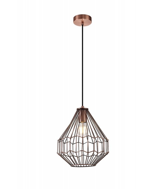 Small Caged Ceiling Pendant, 1 x E27, Antique Copper, Black - 1