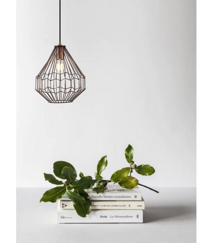 Small Caged Ceiling Pendant, 1 x E27, Antique Copper, Black - 3