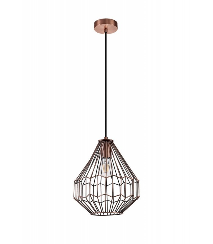 Small Caged Ceiling Pendant, 1 x E27, Antique Copper, Black - 4