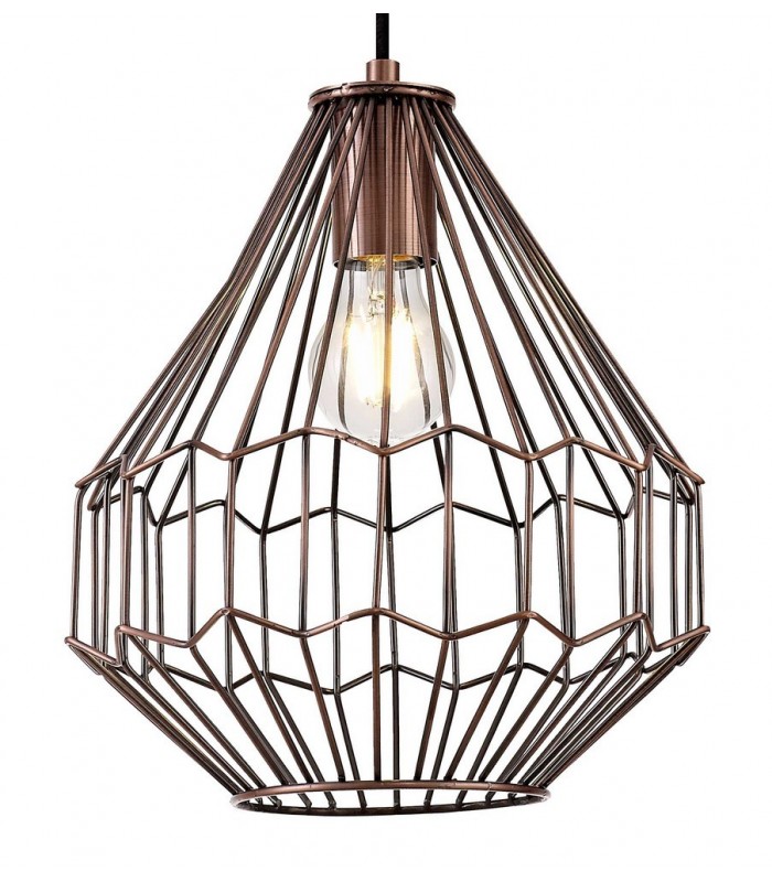 Small Caged Ceiling Pendant, 1 x E27, Antique Copper, Black - 6