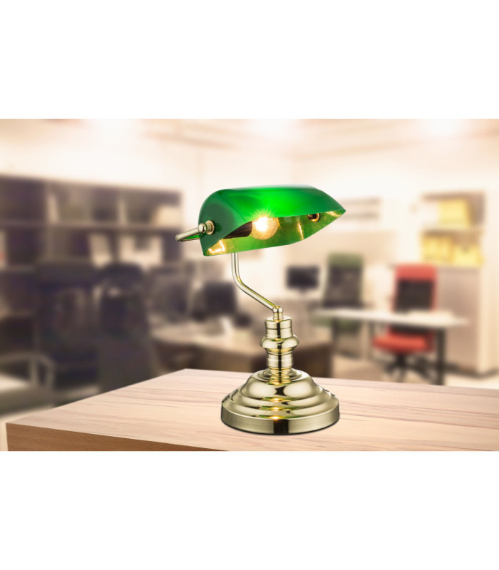 Antique II Bankers Table Lamp Brass Colour  1x E27-2