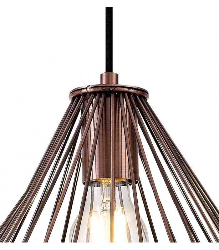 Small Caged Ceiling Pendant, 1 x E27, Antique Copper, Black - 7