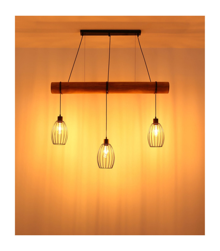 Berti Bar Pendant Ceiling Light Matt Black 3x E27-6
