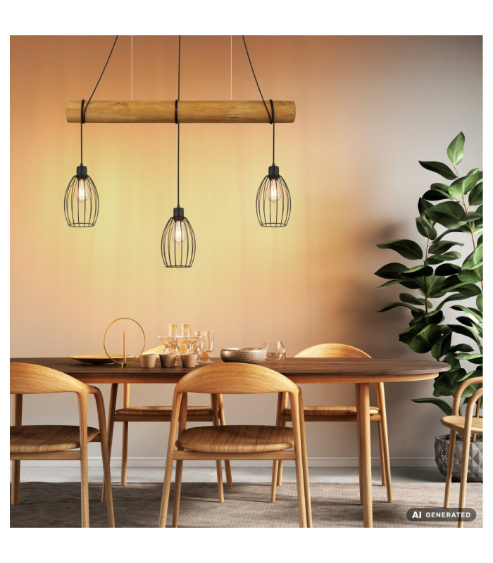 Berti Bar Pendant Ceiling Light Matt Black 3x E27-7
