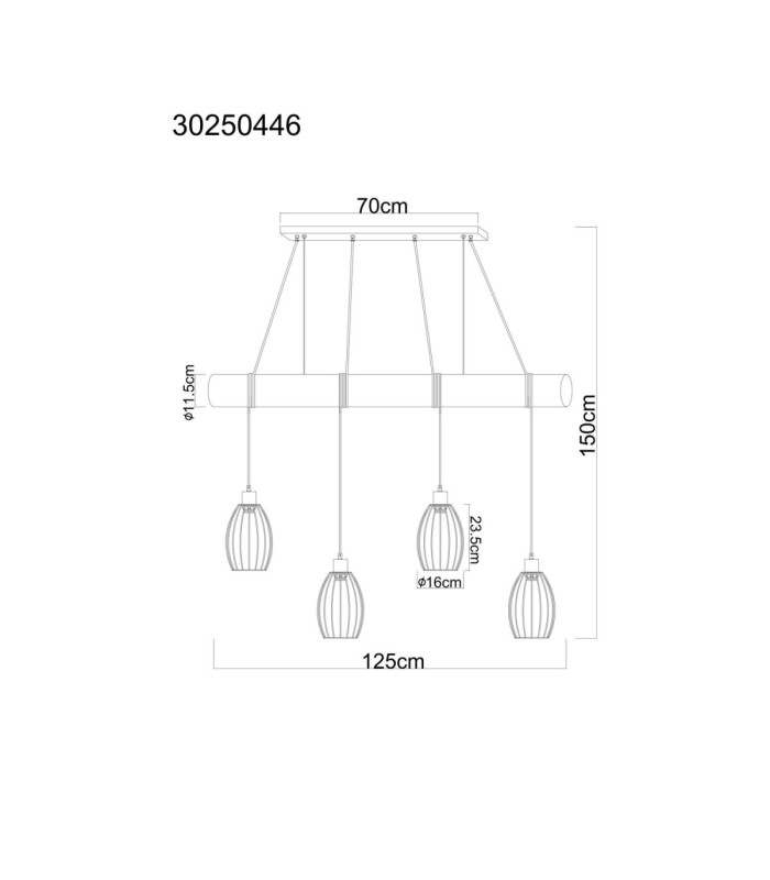 Berti Bar Pendant Ceiling Light Matt Black 4x E27-8