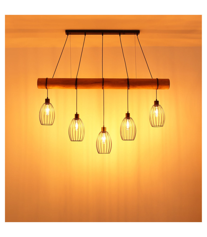 Berti Bar Pendant Ceiling Light Matt Black 5x E27-7