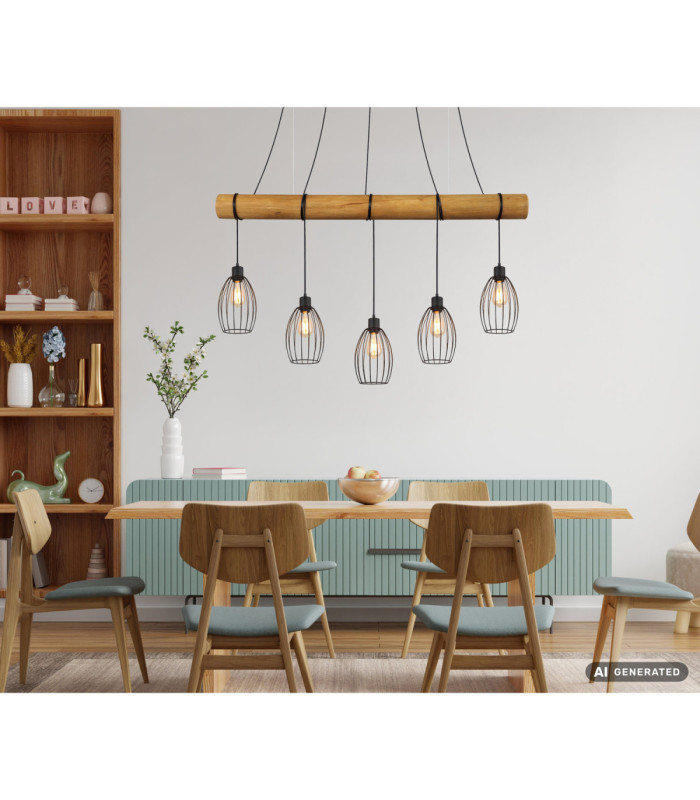 Berti Bar Pendant Ceiling Light Matt Black 5x E27-8
