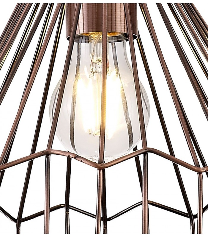 Small Caged Ceiling Pendant, 1 x E27, Antique Copper, Black - 10