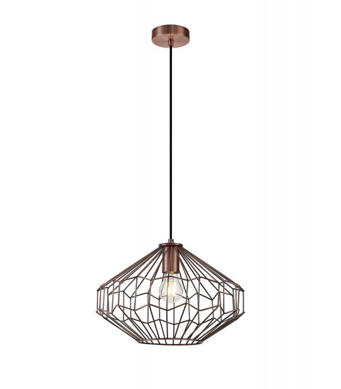 Medium Caged Ceiling Pendant, 1 x E27, Antique Copper, Black - 1