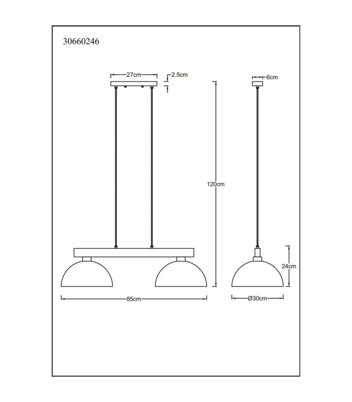 Romy Bar Pendant Ceiling Light Matt Black 2x E27-7