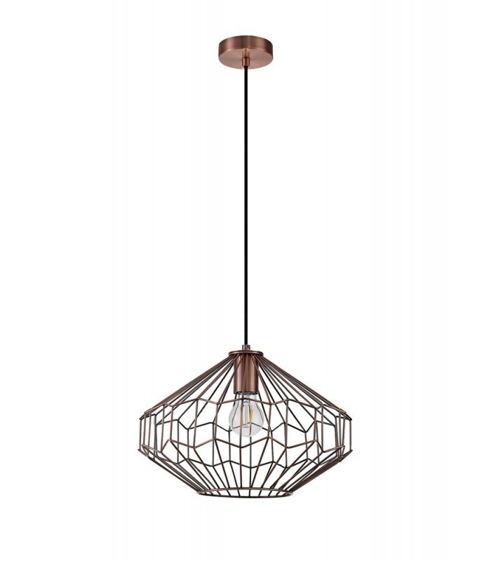 Medium Caged Ceiling Pendant, 1 x E27, Antique Copper, Black - 4