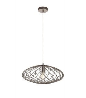 Elliptical Caged Spherical Ceiling Pendant, 1 x E27, Polished Nickel - 1