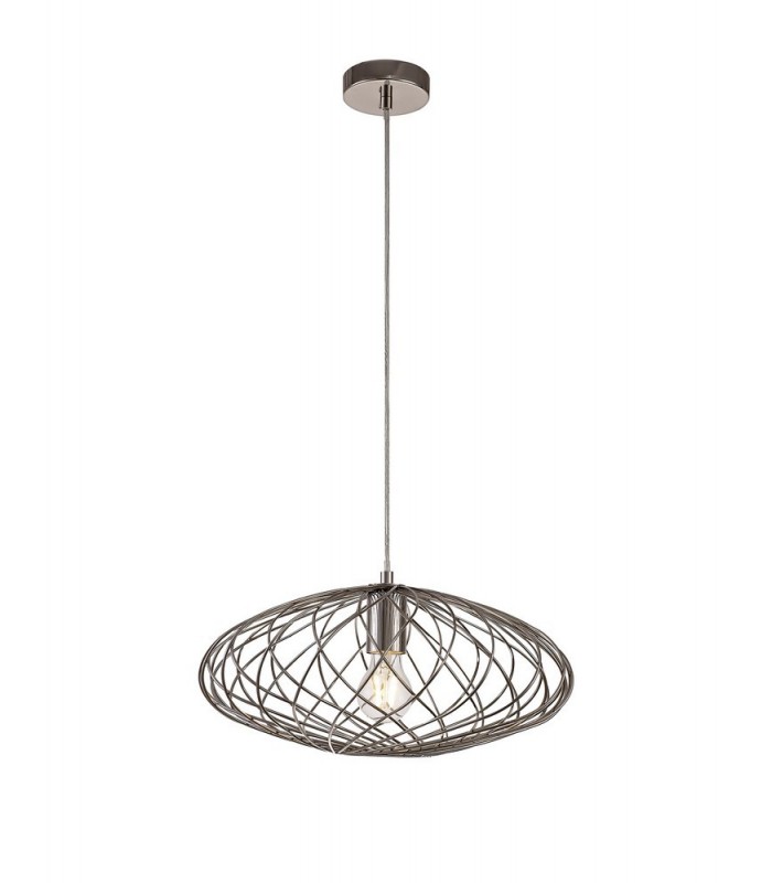 Elliptical Caged Spherical Ceiling Pendant, 1 x E27, Polished Nickel - 1
