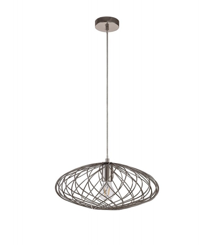 Elliptical Caged Spherical Ceiling Pendant, 1 x E27, Polished Nickel - 4