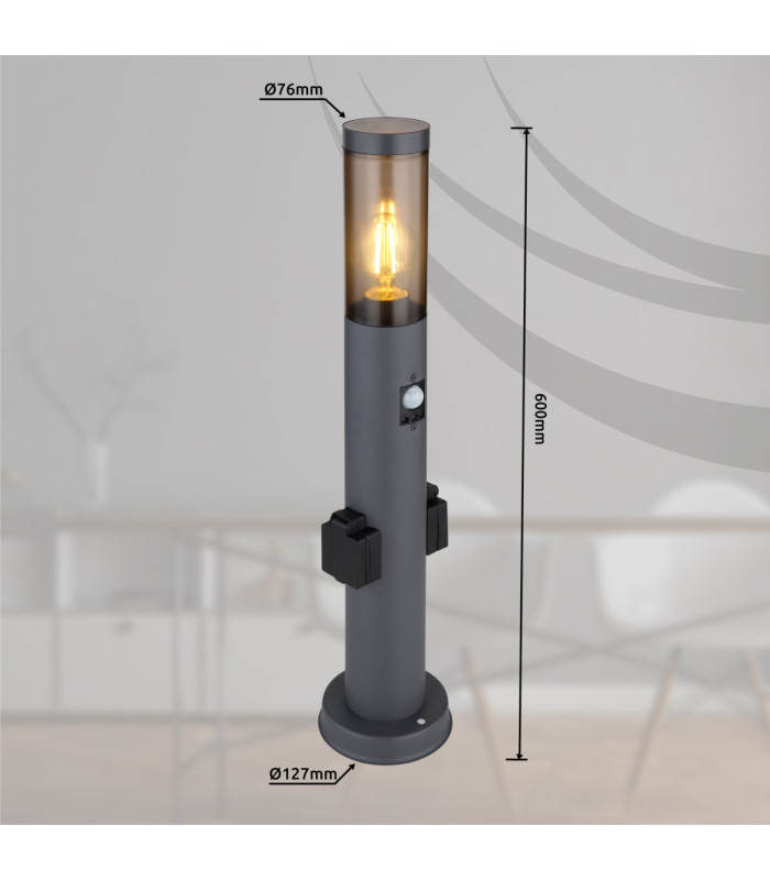 Eu Plug - Boston PIR
60cm Outdoor Bollard Anthracite 1x E27 with Integrated Socket-10