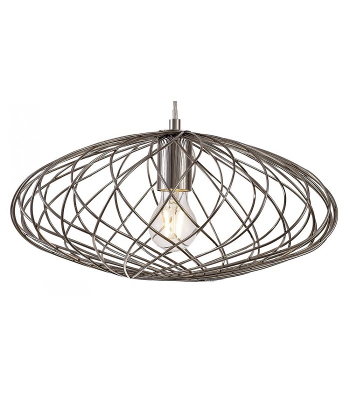 Elliptical Caged Spherical Ceiling Pendant, 1 x E27, Polished Nickel - 6