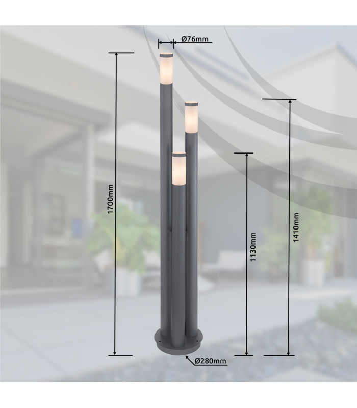 Boston 170cm Outdoor Bollard Anthracite 3x E27-6