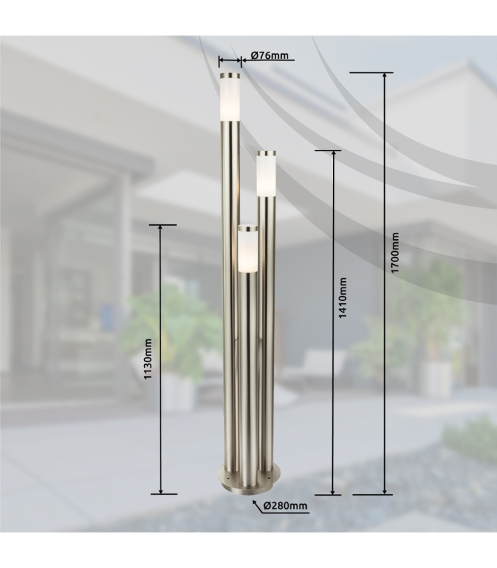 Boston 170cm Outdoor Bollard Stainless Steel 3x E27-8