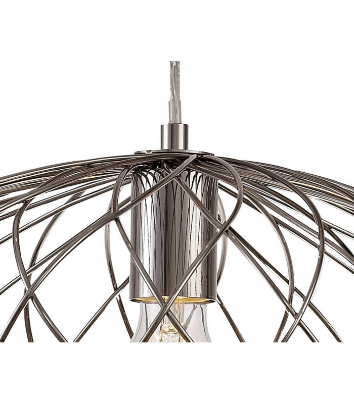 Elliptical Caged Spherical Ceiling Pendant, 1 x E27, Polished Nickel - 7