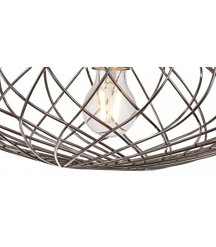 Elliptical Caged Spherical Ceiling Pendant, 1 x E27, Polished Nickel - 8