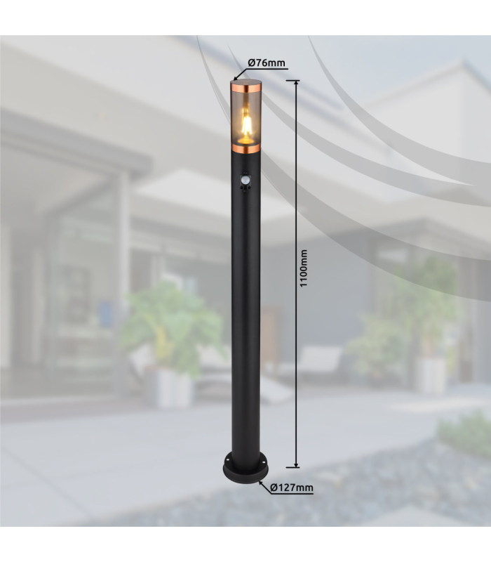Boston PIR 110cm Outdoor Bollard Black 1x E27-7
