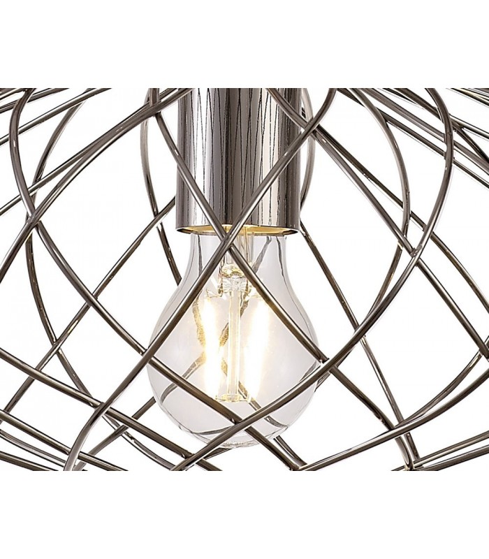 Elliptical Caged Spherical Ceiling Pendant, 1 x E27, Polished Nickel - 10