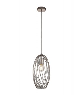 Curved Caged Cylinder Ceiling Pendant, 1 x E27, Polished Nickel - 1