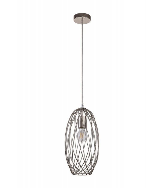 Curved Caged Cylinder Ceiling Pendant, 1 x E27, Polished Nickel - 4