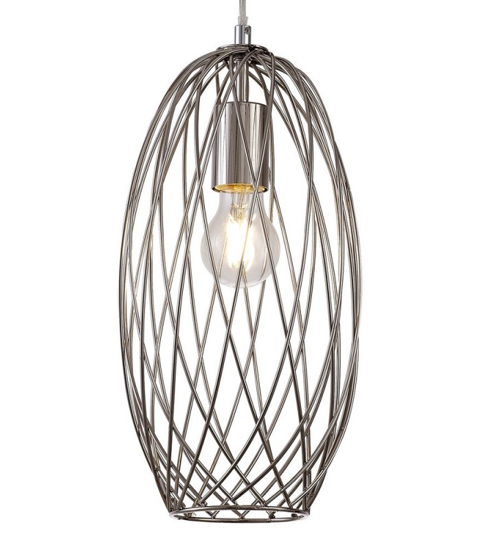 Curved Caged Cylinder Ceiling Pendant, 1 x E27, Polished Nickel - 6
