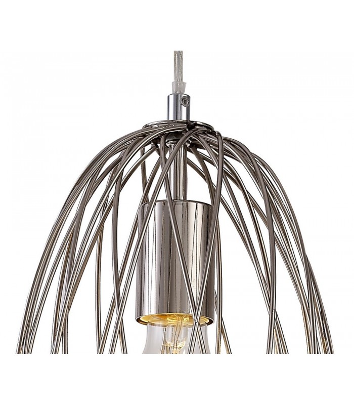 Curved Caged Cylinder Ceiling Pendant, 1 x E27, Polished Nickel - 7