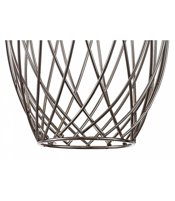 Curved Caged Cylinder Ceiling Pendant, 1 x E27, Polished Nickel - 8