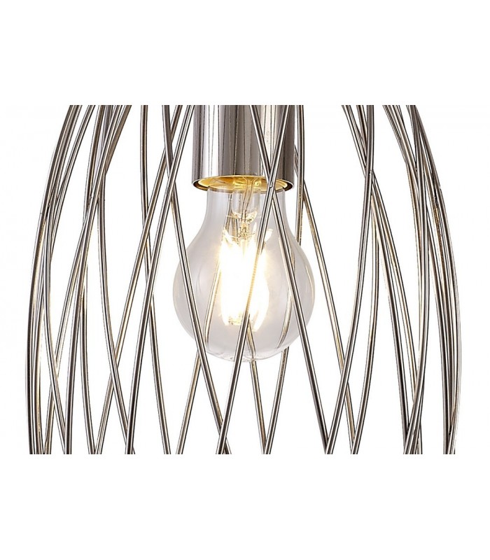 Curved Caged Cylinder Ceiling Pendant, 1 x E27, Polished Nickel - 9