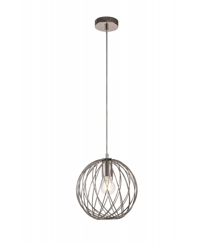Spherical Caged Ceiling Pendant, 1 x E27, Polished Nickel - 1