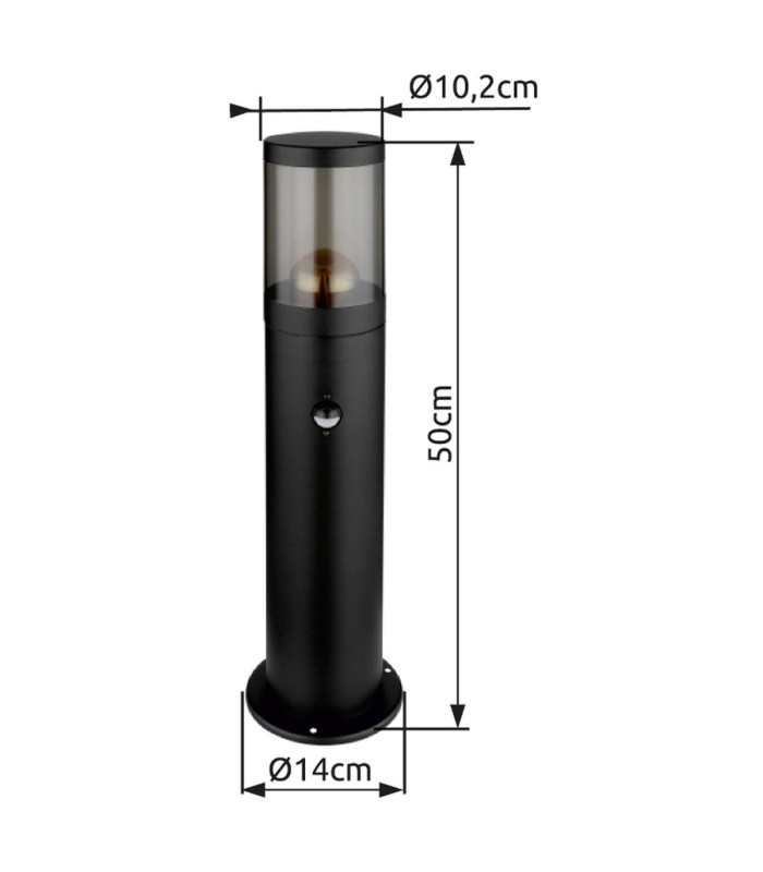 Xeloo PIR 50cm Outdoor Bollard Matt Black 1x E27-6