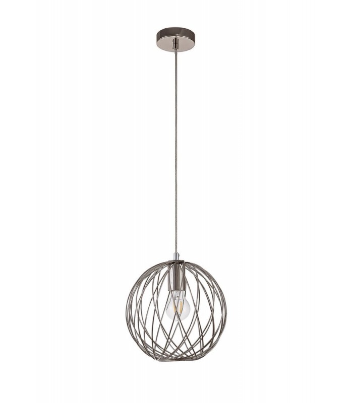 Spherical Caged Ceiling Pendant, 1 x E27, Polished Nickel - 4