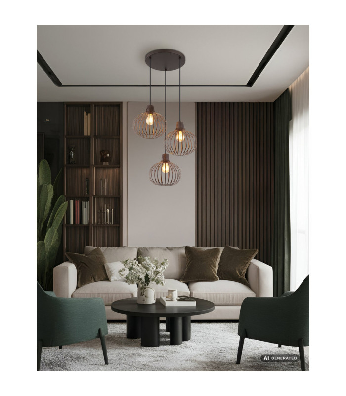 Mateo Cluster Pendant Ceiling Light Rust Colour  3x E27-6