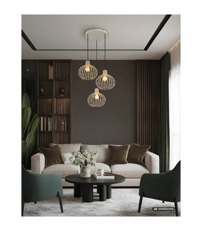 Mateo Cluster Pendant Ceiling Light Creme Colour  3x E27-8