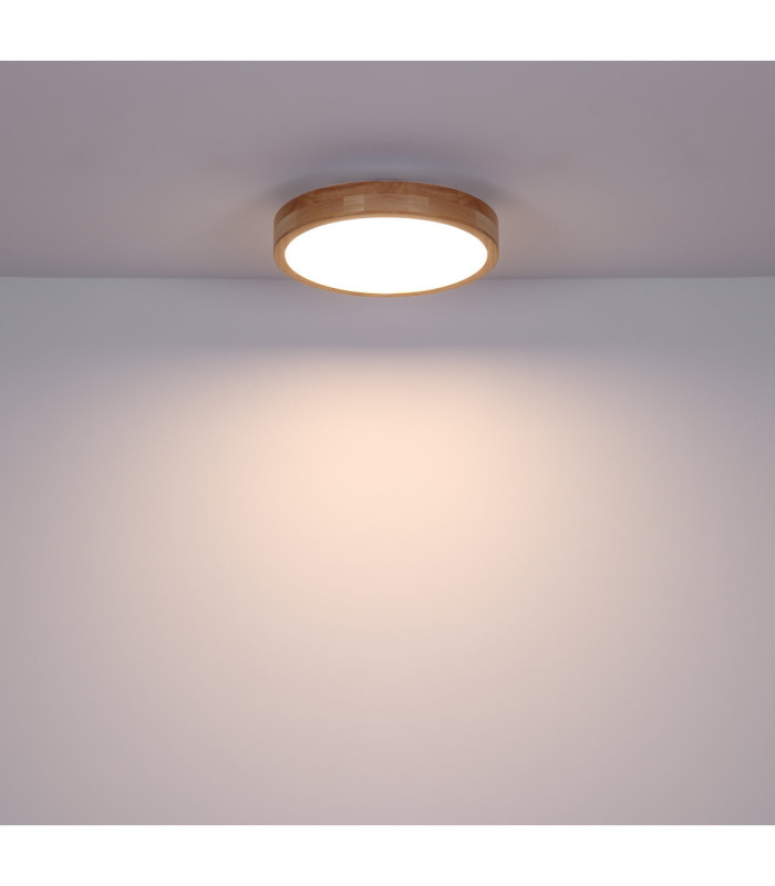 Rainer 40cm Round Integrated LED Flush Ceiling Light Wood Look 2700-6500K-7