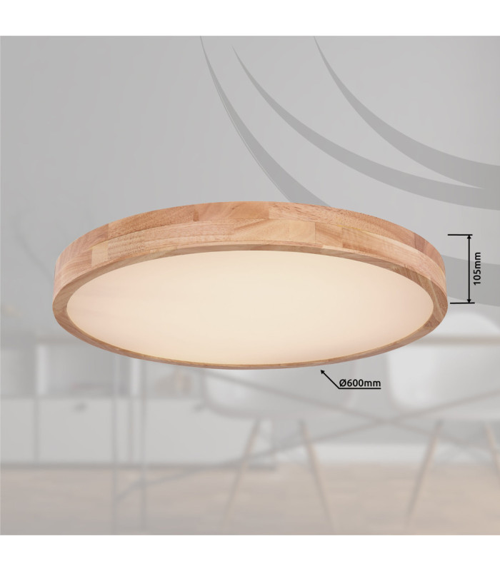Rainer 60cm Round Integrated LED Flush Ceiling Light Wood Look 2700-6500K-8