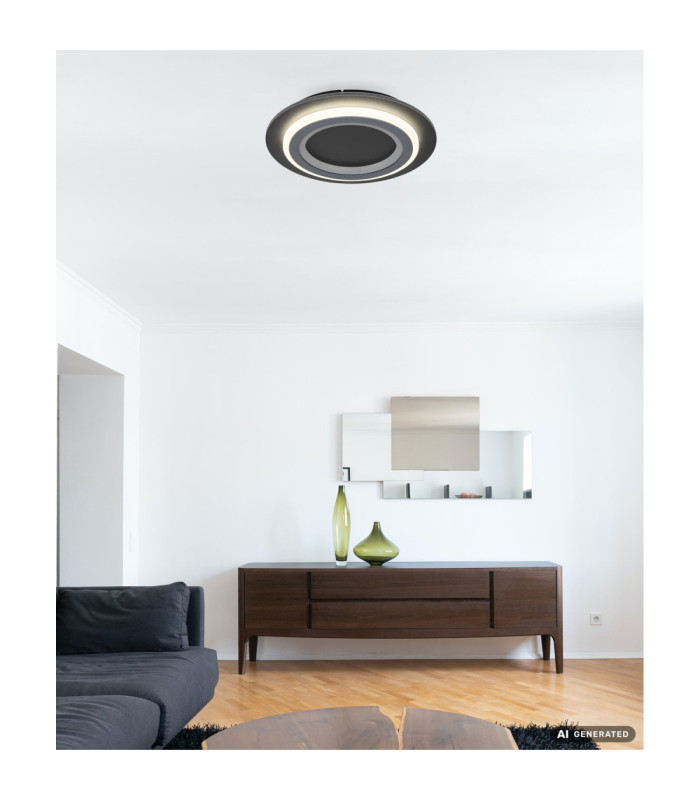 Jayden Integrated LED Decorative Flush Ceiling Light, Matt Black 3000-6500K