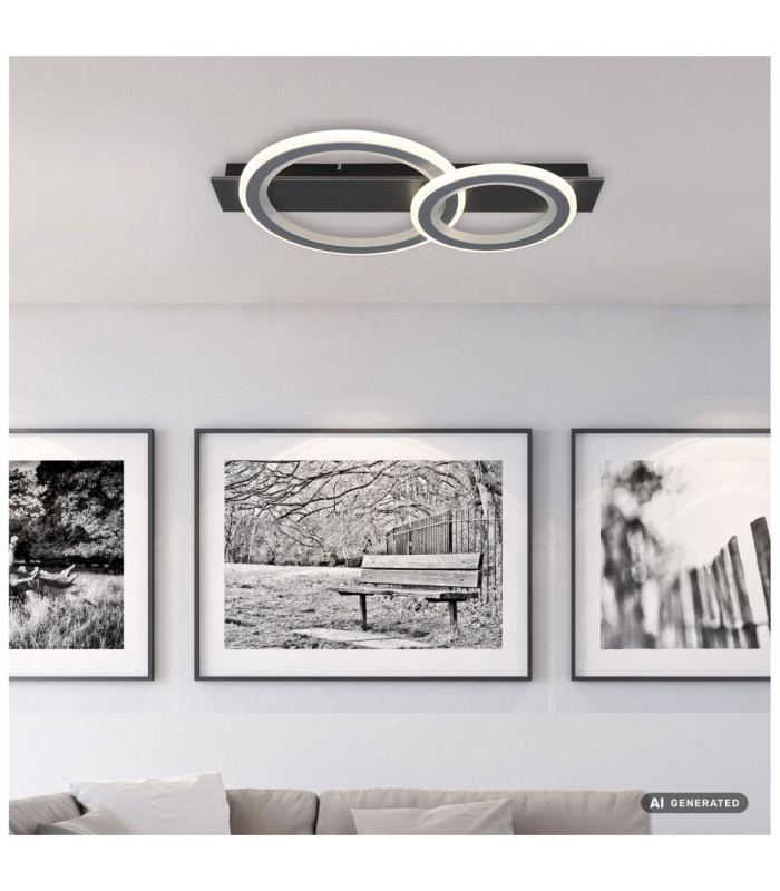 Jayden Twin Ring Integrated Led Semi Flush Ceiling Light, Matt Black 3000-6500K
