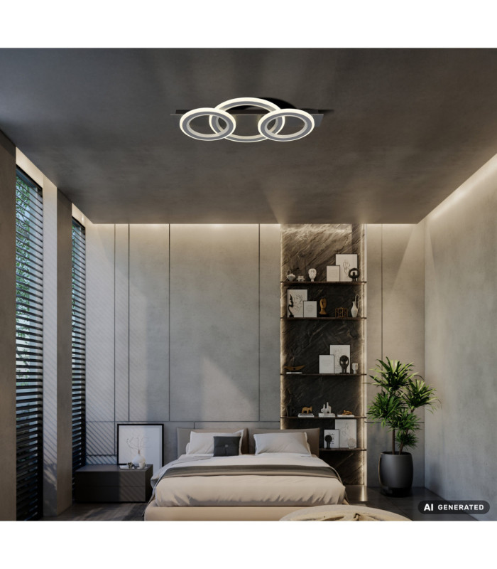 Jayden Tripple Ring Integrated Led Semi Flush Ceiling Light, Matt Black 3000-6500K