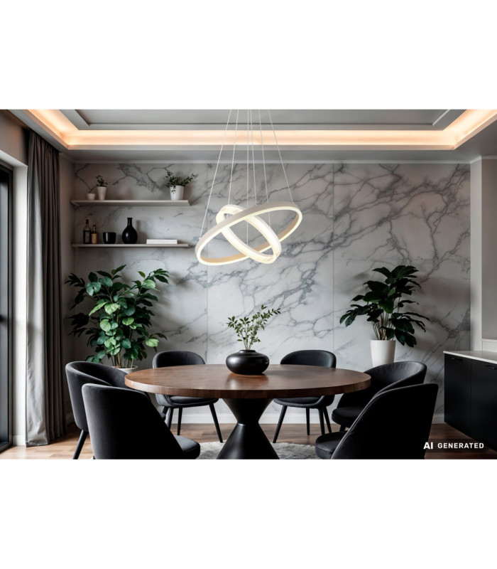 Marlenne Twin Ring Integrated Led Pendant Ceiling Light Matt Sand Colour 3000K-7