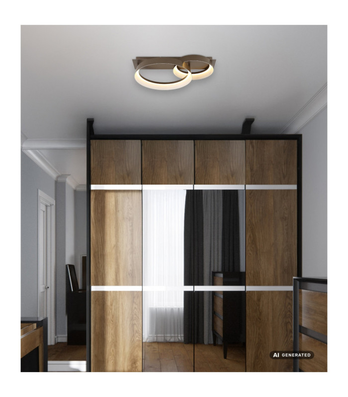 Syrakus Twin Ring Integrated Led Semi Flush Ceiling Light Matt Coffee Colour 3000K-6