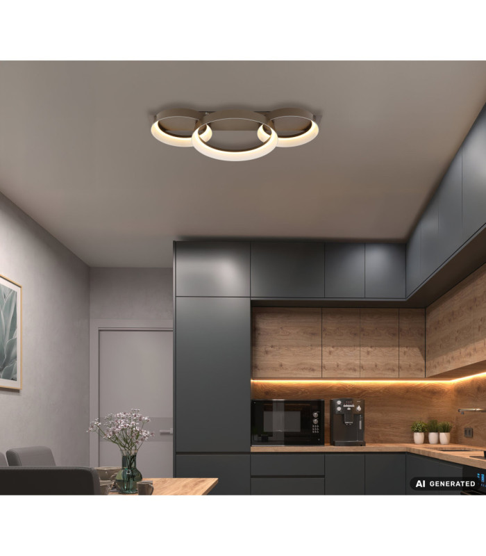 Syrakus Triple Ring Integrated Led Semi Flush Ceiling Light Matt Coffee Colour 3000K-6