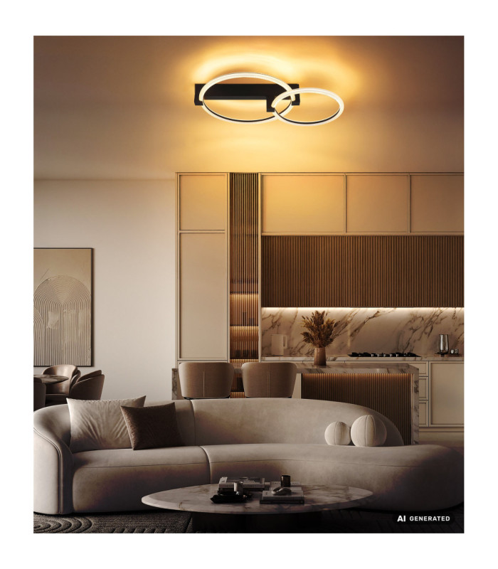 Fletcher Twin Ring Integrated Led Semi Flush Ceiling Light Matt Black 3000K-10